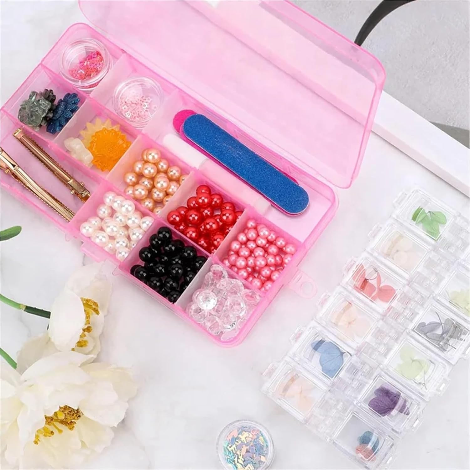 Bead Organizer 4PCS Organizer Case 15-Grid Adjustable Plastic Box with Dividers, Empty Storage Container