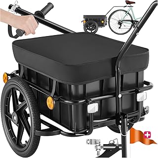 tectake® 2-in-1 Bike Trailer & Trolley Cart with Removable, 70-Litre Storage Box, Water-Repellent Cover & Robust Pneumatic Tyres, Multi-Functional Trolley on Wheels, Incl. 8 Reflectors & Warning Flag