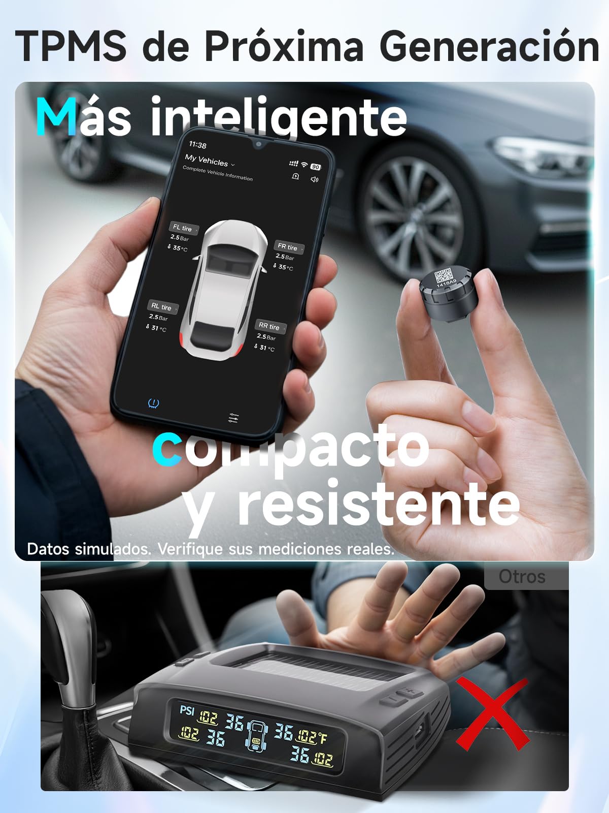 Sistema de control de presión de neumáticos Moman TPMS 4 sensores para motocicleta con aplicación, monitor de presión y temperatura de neumáticos con función de alarma, solo compatible con iOS & Andro