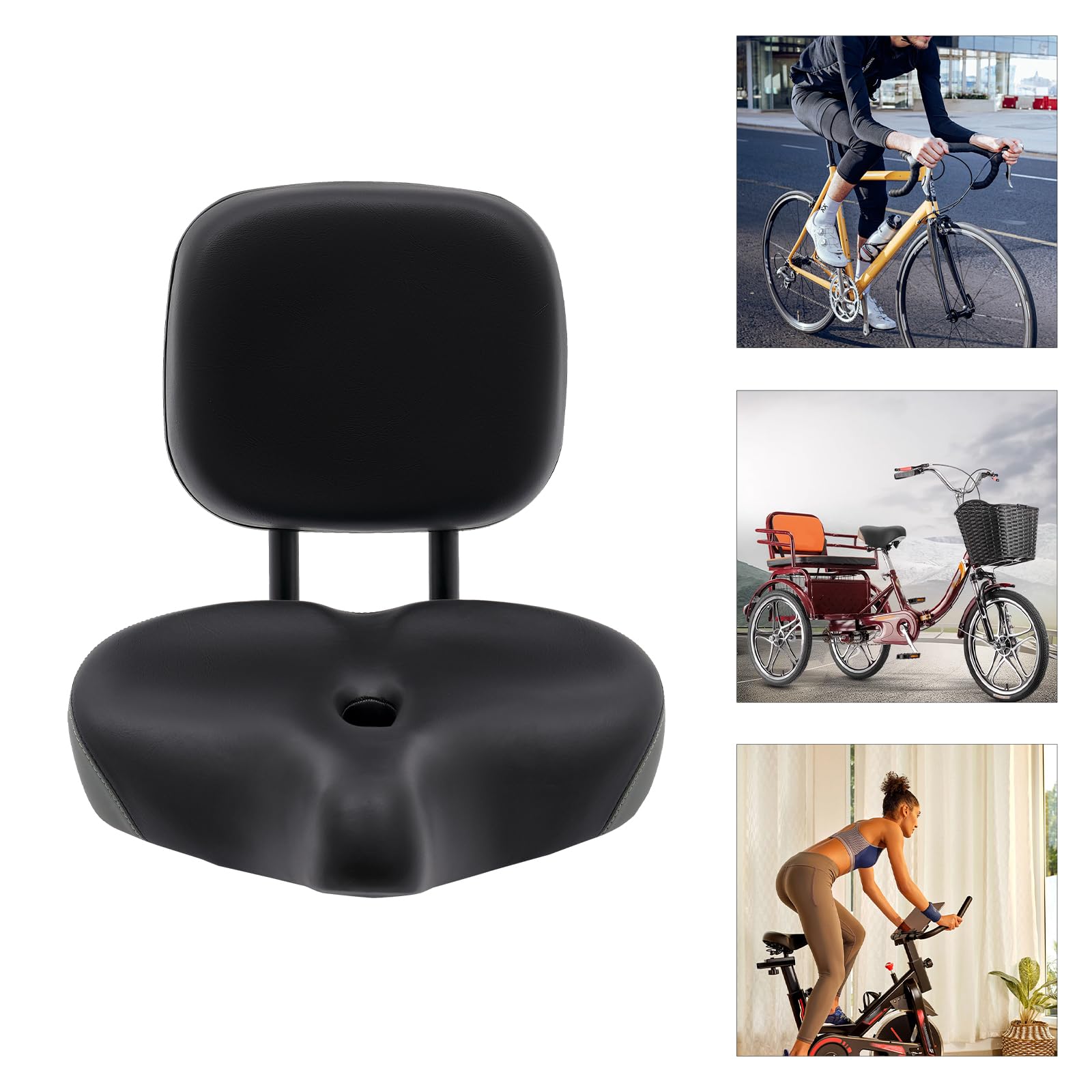 Siège de vélo avec dossier, coussin de siège de vélo extra large, siège ergonomique pour tricycle, selle de dossier réglable, capacité de charge 100 kg, pour VTT, tricycle navetteur