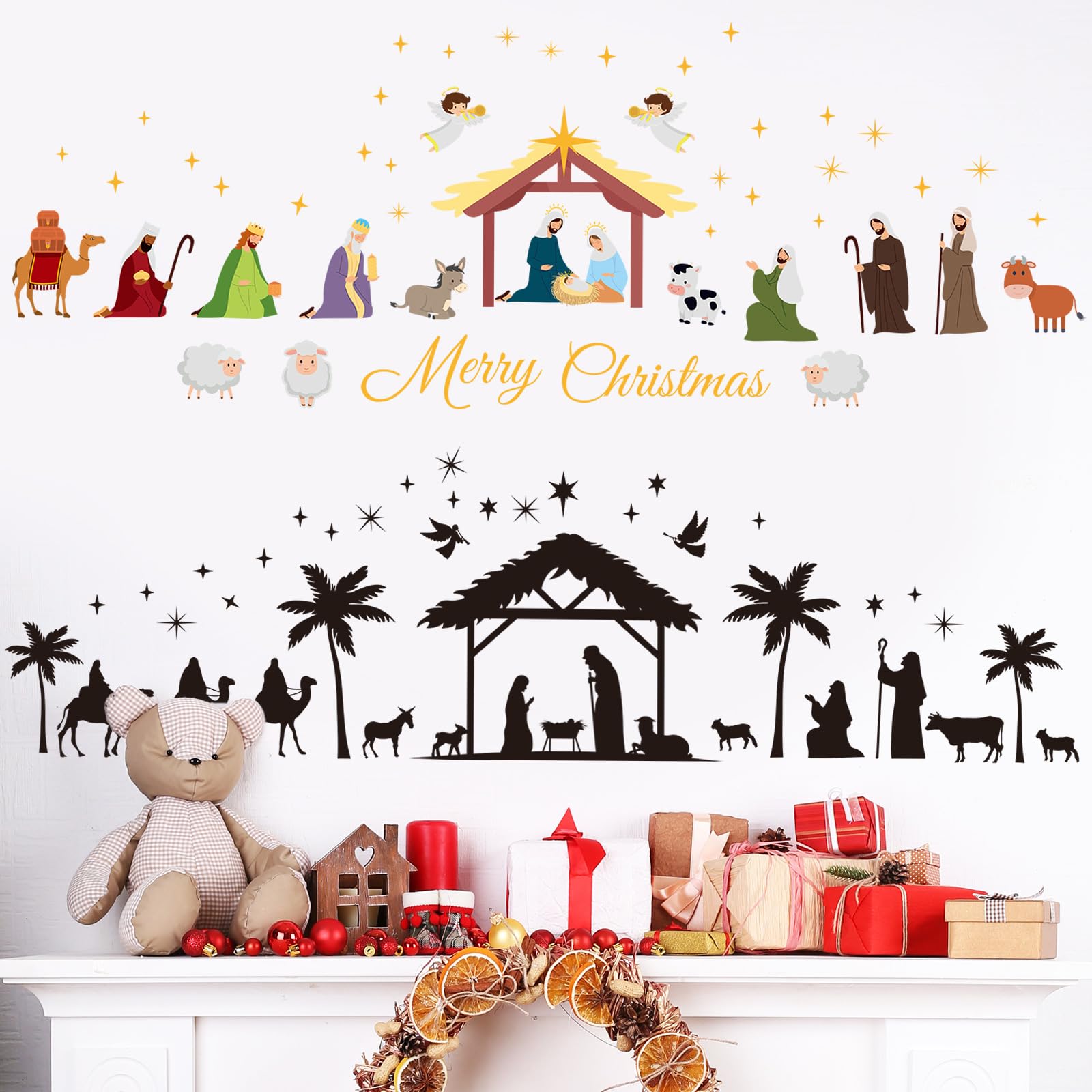 Stickers muraux crèche de Noël chrétienne Glenmal colorée amovible pour salon de bébé