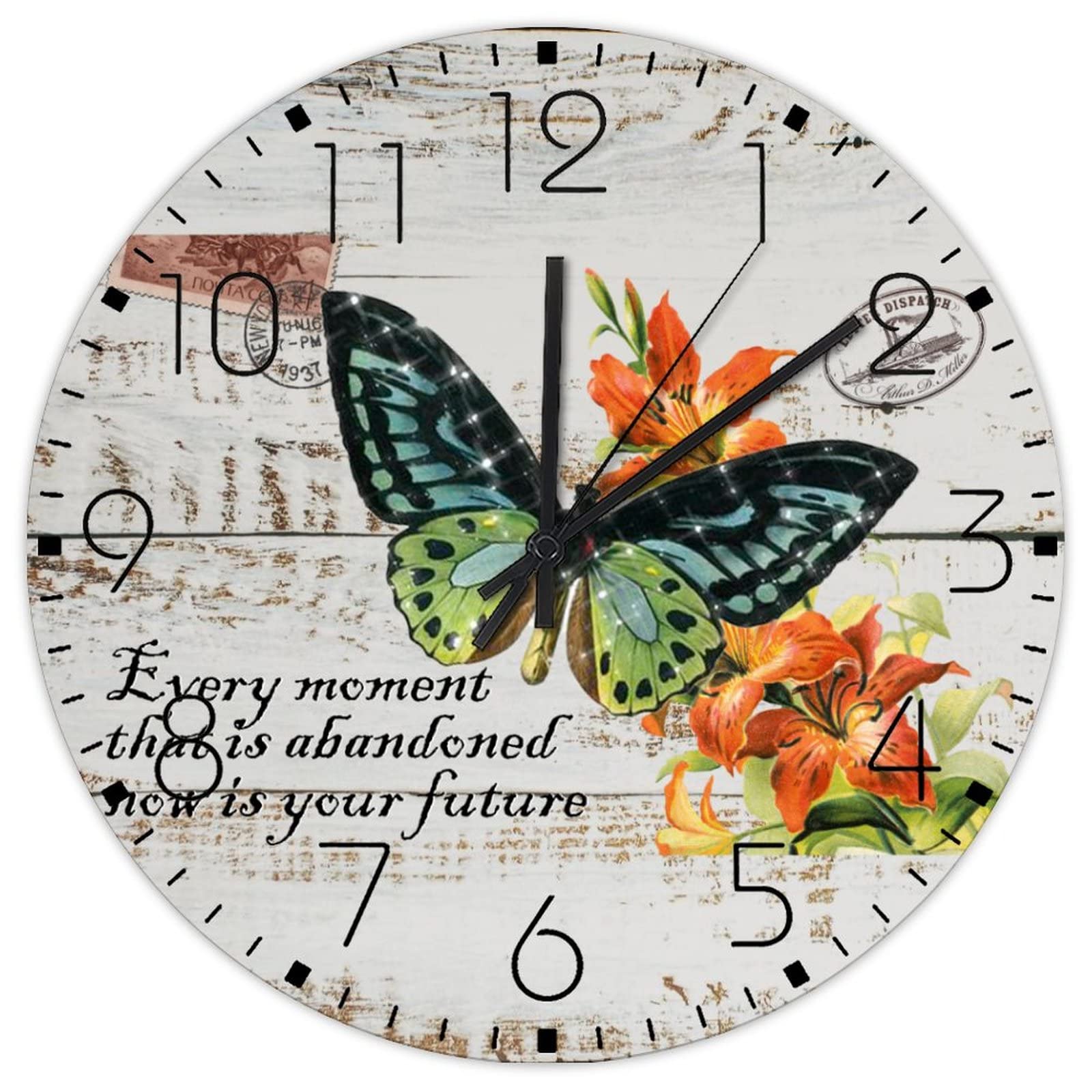 Horloge murale en bois 38 cm Now Is Your Future Coffee rustique ronde