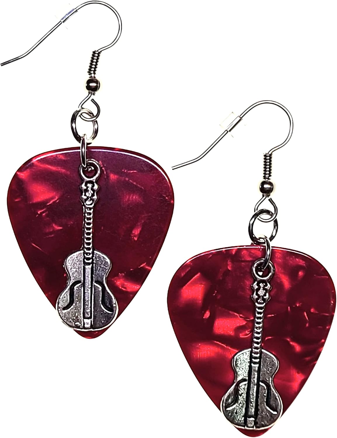 Guitar Pick Earrings Guitar on Red