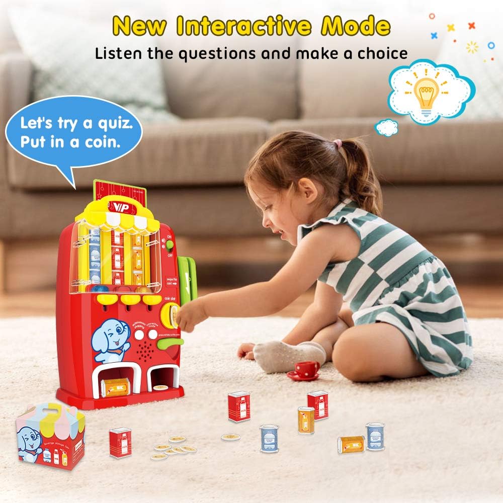 VATOS Interactive Vending Machine Toy - Pretend Play for Toddlers Age 3 4 5 Years Old Kids Drink Machine Games Light & Sound Educational Toys Early Development Toy,Fun Gift for Boys Girls