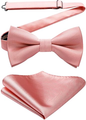 HISDERN Mens Bow Ties Solid Color Pre Tied Bowtie and Pocket Square Set Classic Formal Tuxedo Bowties for Wedding Party