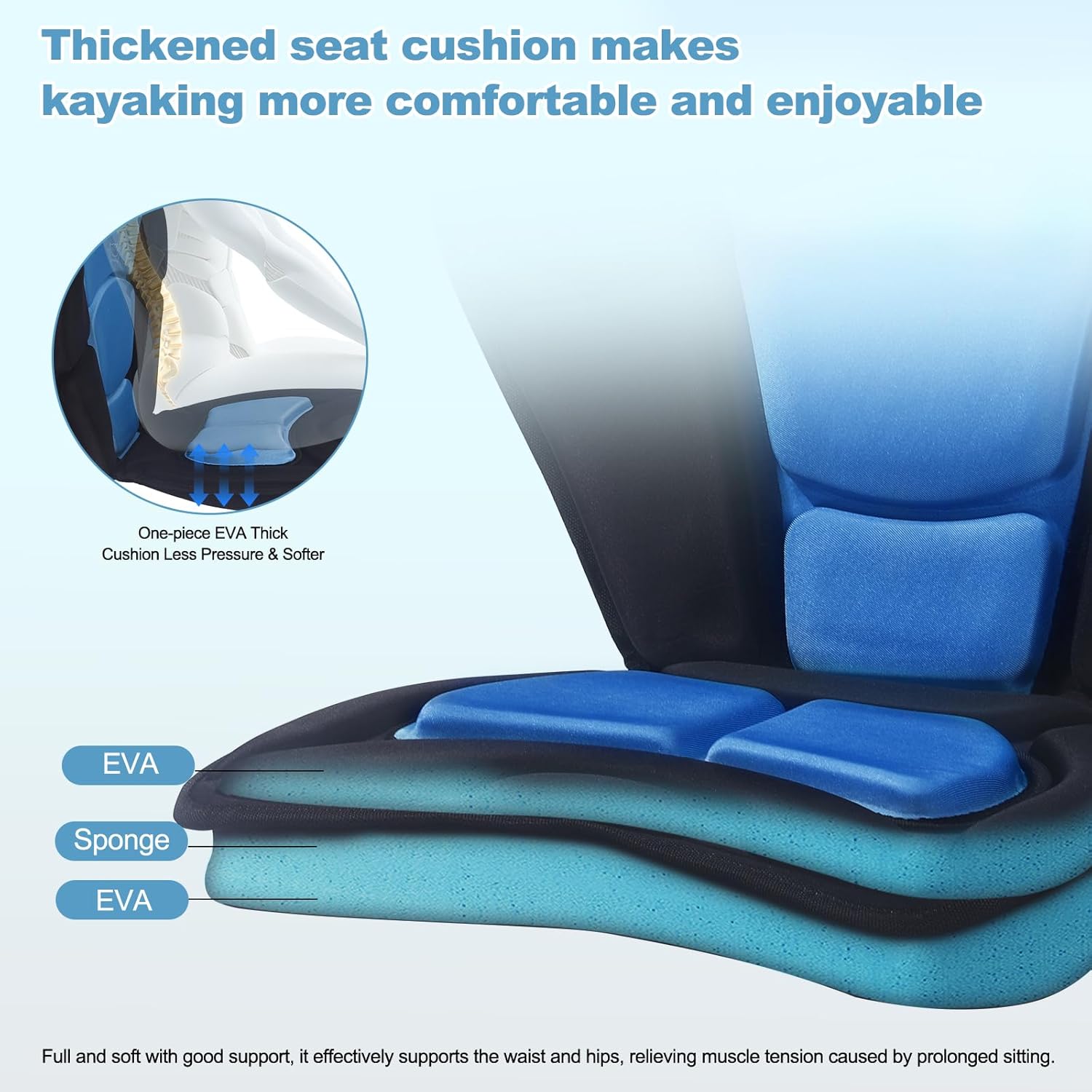 Thickened Kayak Seat,Kayak Seats with Back Support– Cushioned Canoe Backrest with Sit-On-Top Design, Padded Back Support for SUP Paddle Boards, Rafting, Fishing
