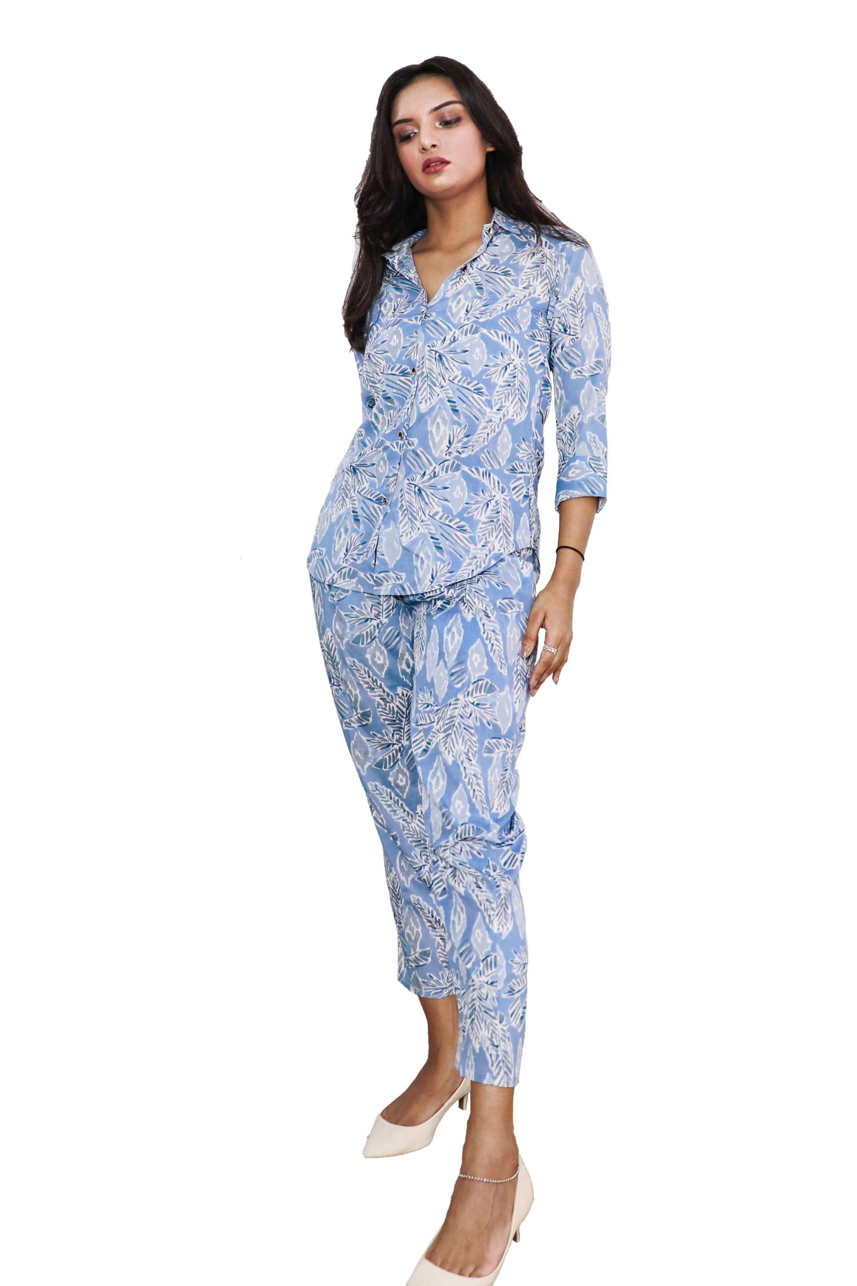 BAVAREE Women's Imported Winkle Free Printed Co-Ord Set Relaxed Fit for Women | Two Piece Suit Shirt & Pant | 3/4 Sleeve Cord Dress for Ladies| Casual Fashionable for Party