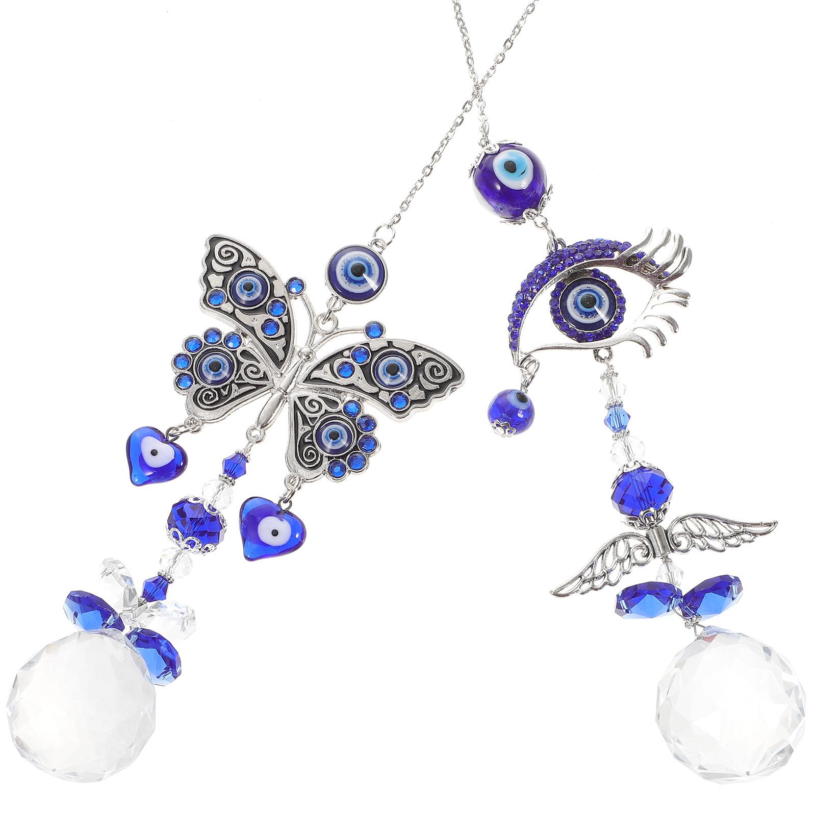 Abaodam 8 Pièces Attrape-Soleil en Verre Blanc Œil Maléfique Bleu, Décoration Suspendue Légère et Facile à Transporter pour Jardin et Intérieur, Design Élégant et Finition Soignée