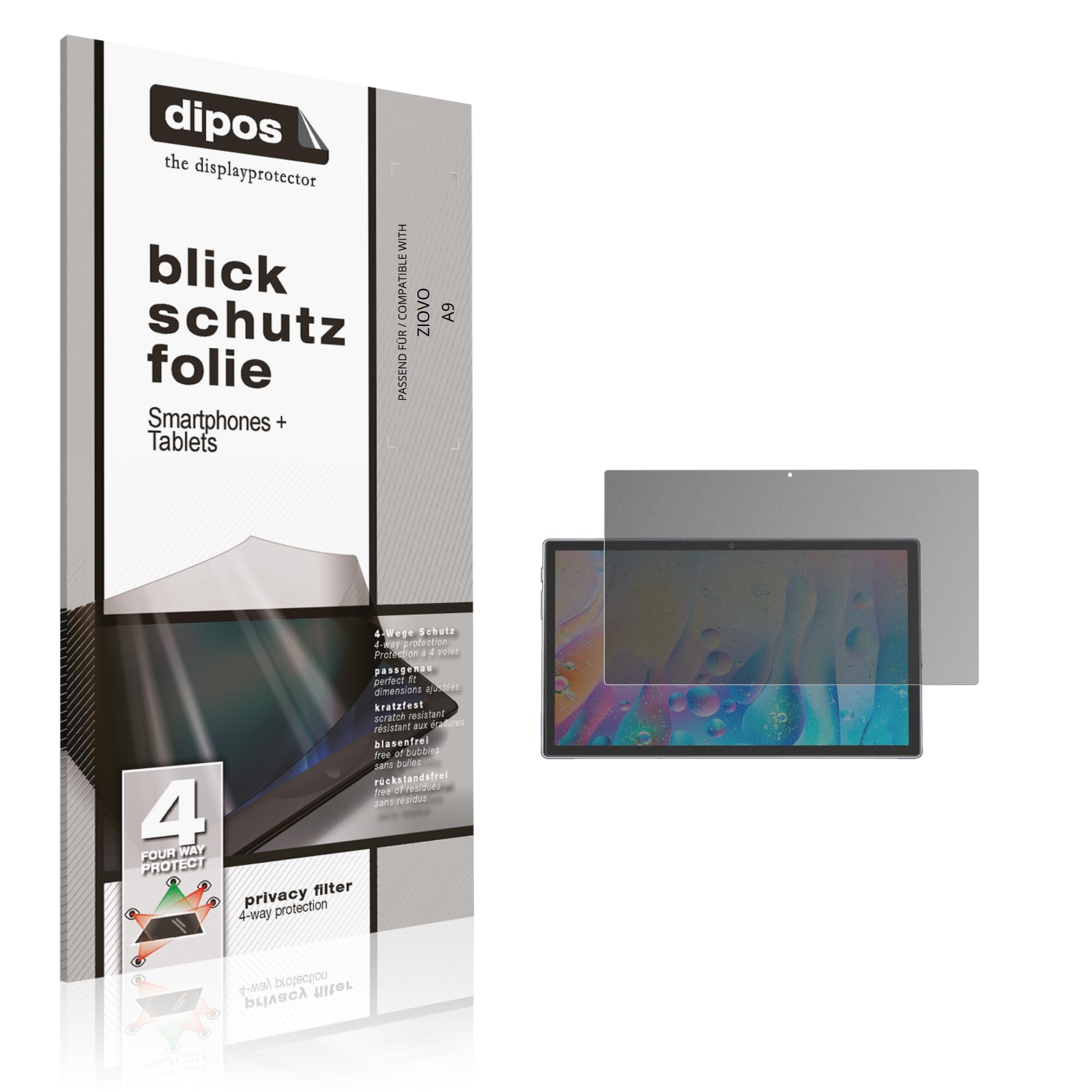dipos Protector de Pantalla Antiespía para ZIOVO A9 | Película protectora mate, filtro de privacidad 4 vías, ajuste perfecto, antiarañazos, sin burbujas, autoadhesivo
