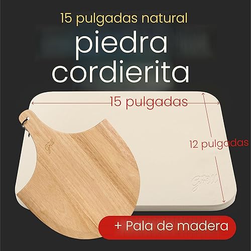 Miniatura 2 de HANS GRILL PIZZA STONE Piedra rectangular para pizza para hornear en horno y asar a la parrilla BBQ con pala de madera gratis Piedra de cocción