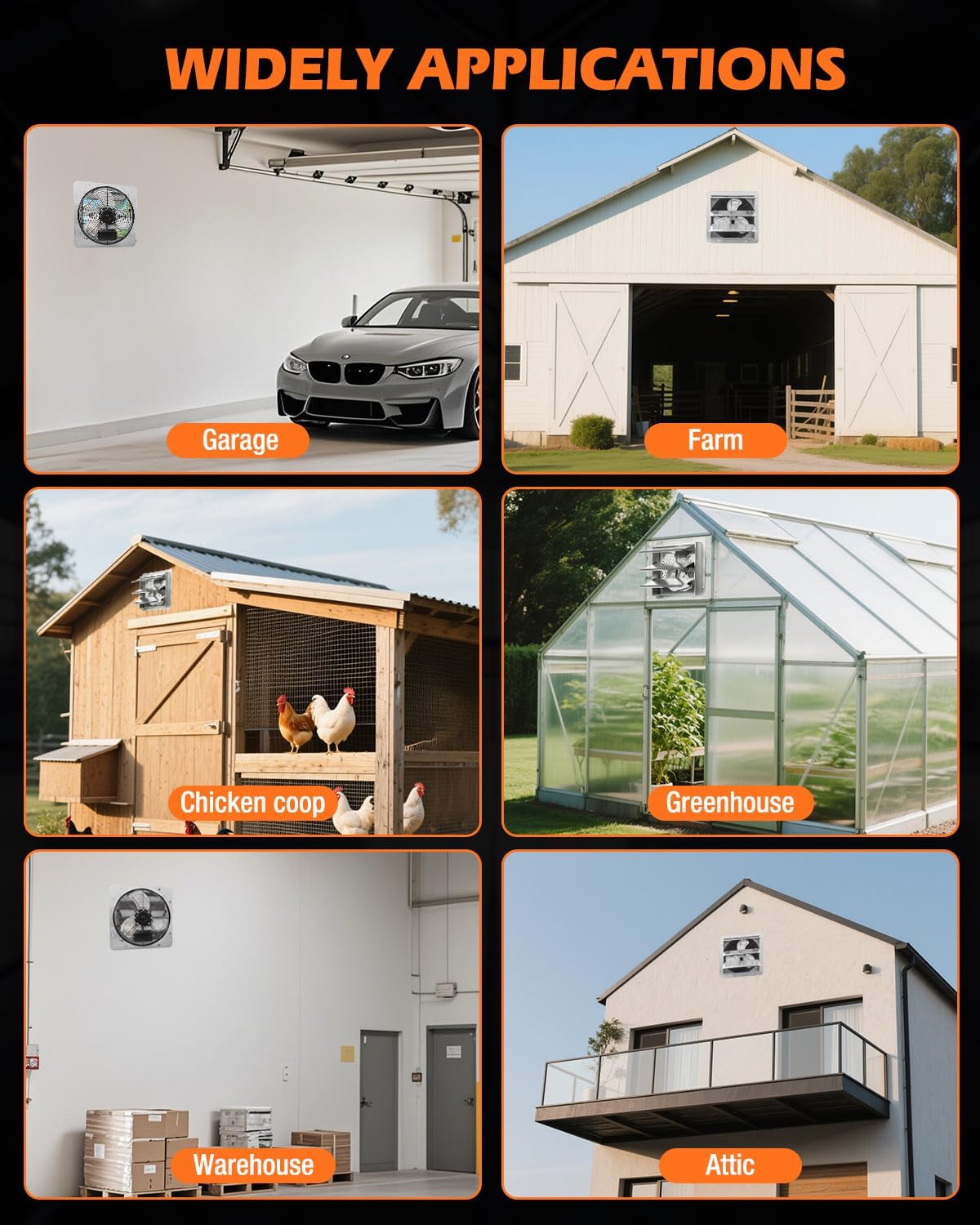 JVO 14" Shutter Exhaust Fan - 1520 CFM, Wall-Mounted for Greenhouses, Attics, Garages & Chicken Coops. Ideal Attic Fan, Greenhouse Vent & Coop Exhaust for Powerful Ventilation & Cooling