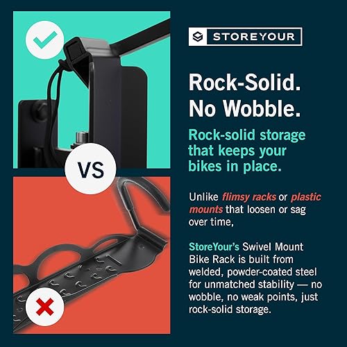 Vista 7 de StoreYourBoard Bike Swivel Rack – Wall Mounted Garage Bike Storage, Vertical Bike Rack with 120° Swivel Hanger & Stopper – Space-Saving Bike Rack