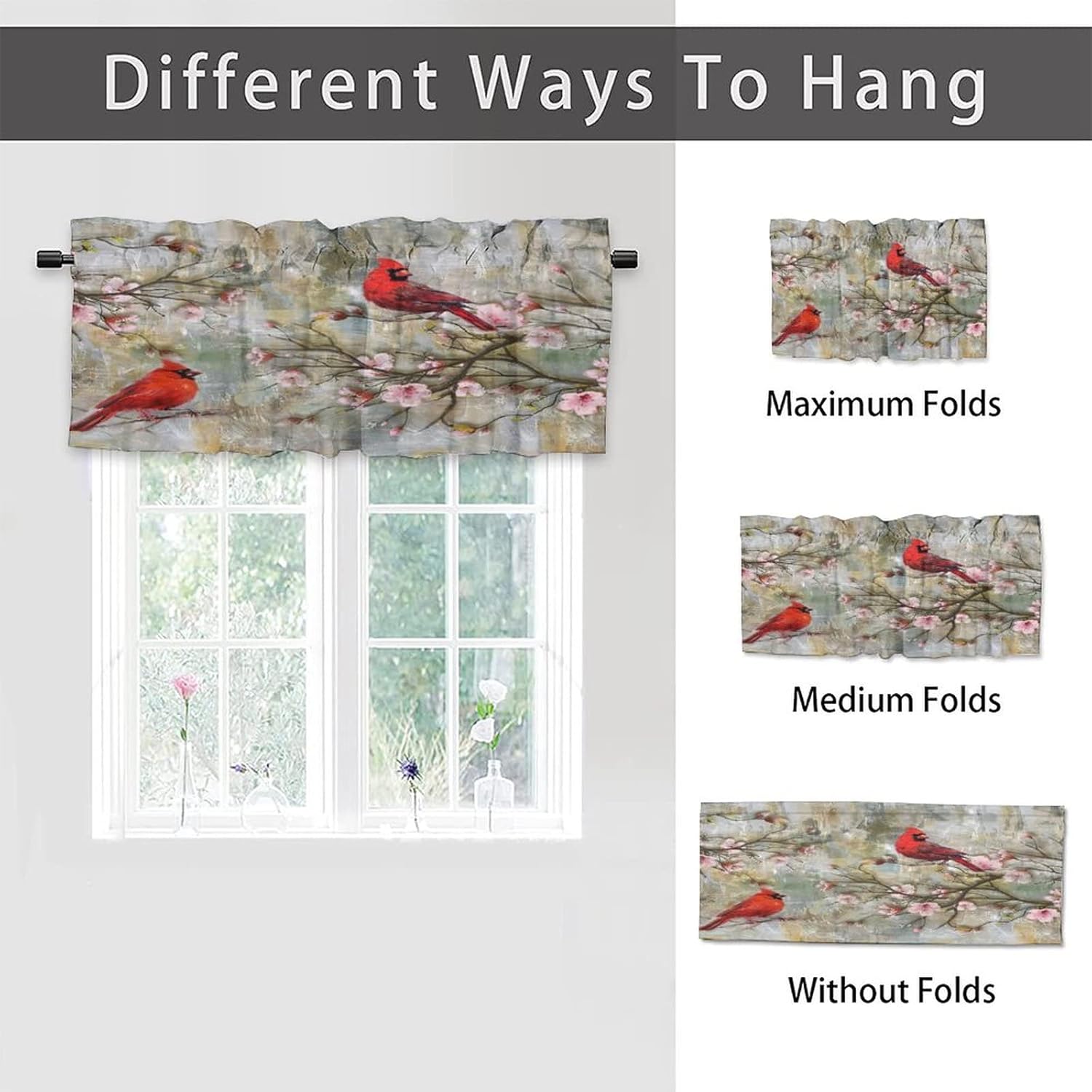 Abstract Northern Bird Curtains Valance,Rod Pocket Valances for Windows for Kitchen Farmhouse 54x18inch（2Pcs）