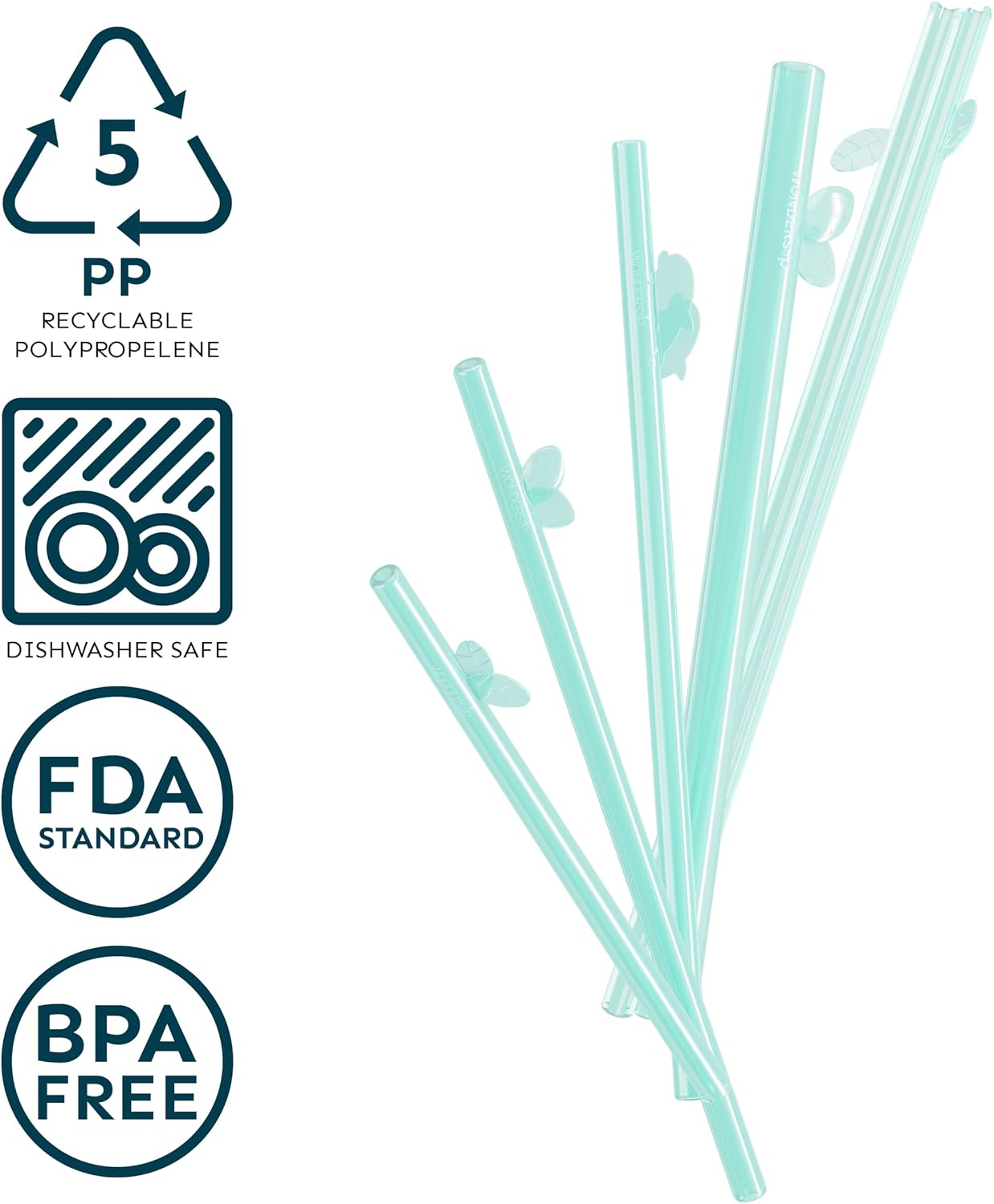 WonderSip Snap-Open Reusable Drinking Straws - Leak-Proof Stopper- Dishwasher Safe & BPA Free - Kid-Friendly Straws - Variety Paradise Pack - Clear Teal, 20 Count