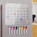 Neatsure Calendrier de la carte d'effacement magnétique acrylique pour réfrigérateur, planificateur mensuel clair tableau blanc pour réfrigérateur 8 Marqueurs de couleurs, 15"x11"