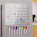 Acrylic Magnetic Dry Erase Board Calendar for Fridge, Clear Monthly Planner Whiteboard for Refrigerator, w/ 8 Colors Markers, 15"x11"