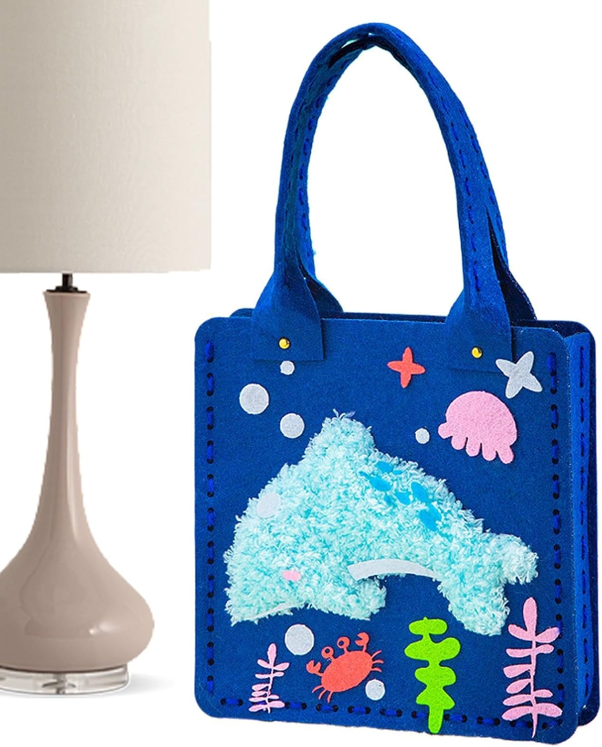 Felt Fabric Sewing Games - Fun Animal Needle Painting Projects - Lightweight Felt Tote Bag, Reusable Embroidery Set for Home, School, Travel