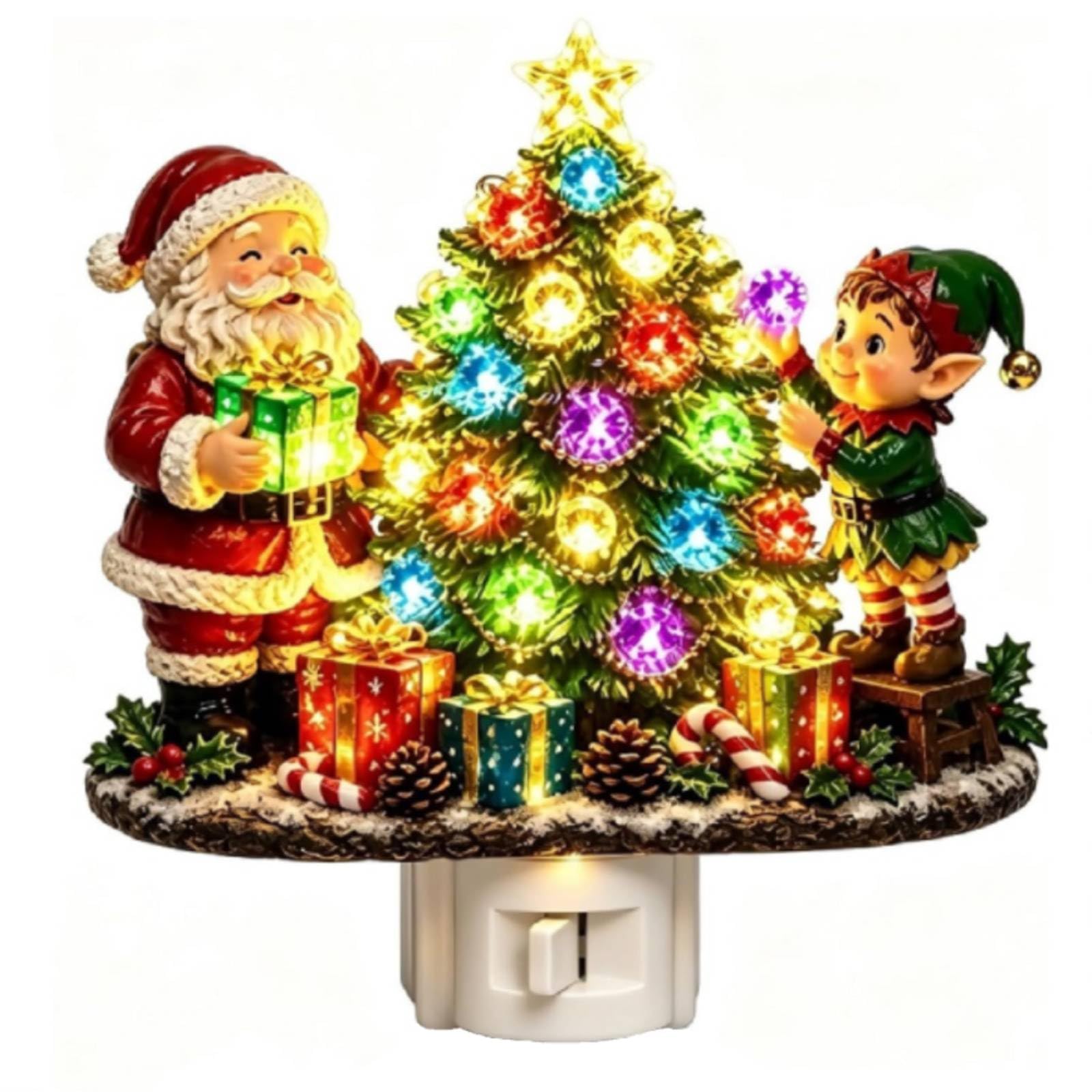 Christmas Tree Night Light Plug-in, Vintage Rhinestone Xmas Trees Wall Lamp