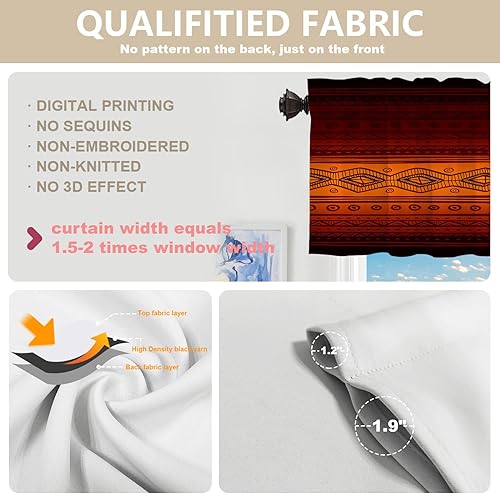 Miniatura 3 de Cenefas de cocina geométricas étnicas naranjas para ventanas, cortinas opacas abstractas de tribalfabric de poliéster multicapa para cocina y