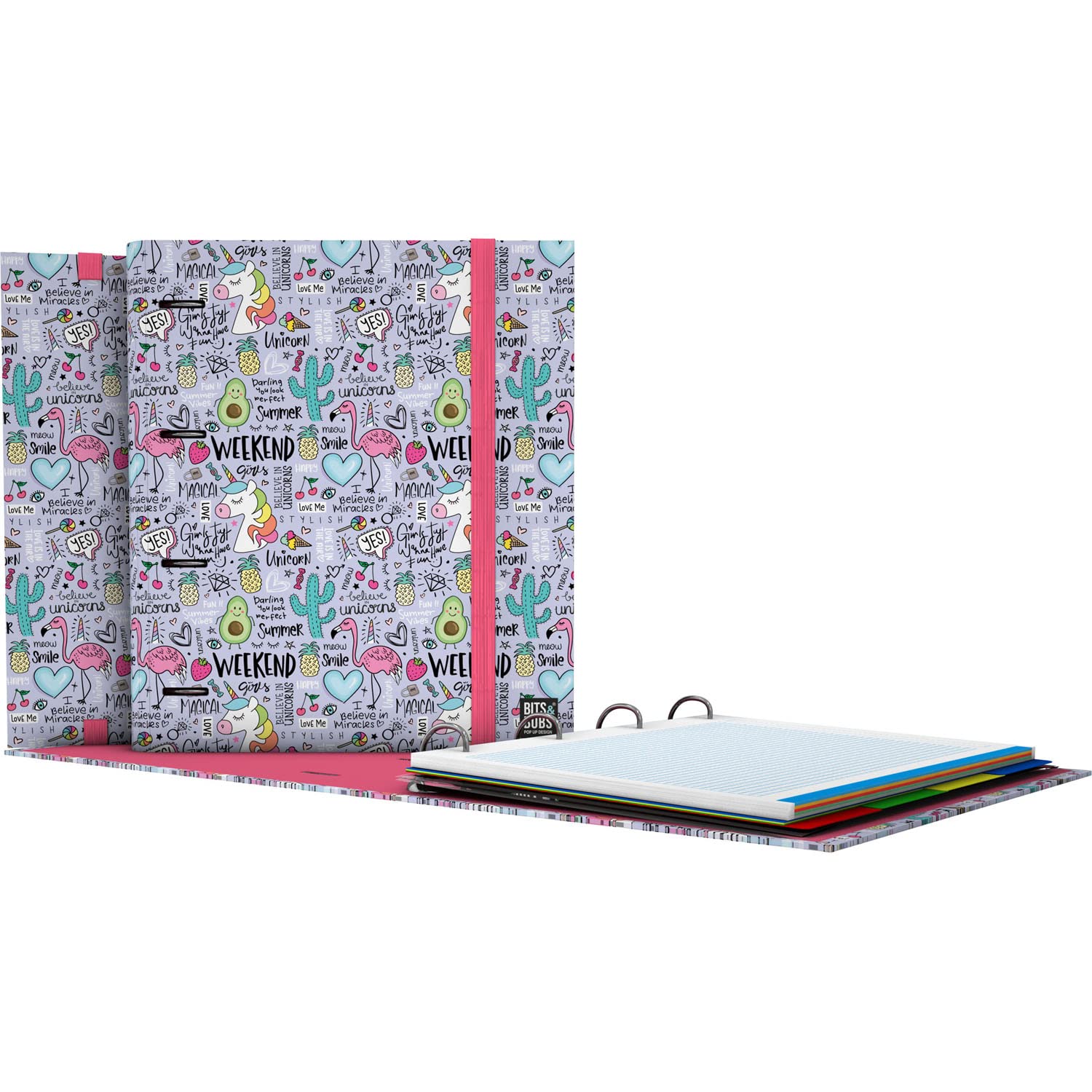 Grafoplás | 4 Ring Binder with Refill A4 | Includes 100 5x5 Squared Sheets | Dividers | Transparent Envelope | Bits&Bobs Pop Up Design | Fantasy | Carpebook | FSC