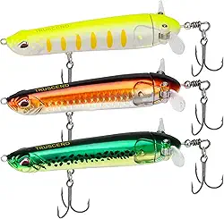TRUSCEND Iscas de pesca de superfície com anzóis BKK, iscas de pesca Whopper para água doce ou salgada, isca flutuante para lúcios e bagres, iscas de superfície de pesca Wobble Bass Bait Teasers