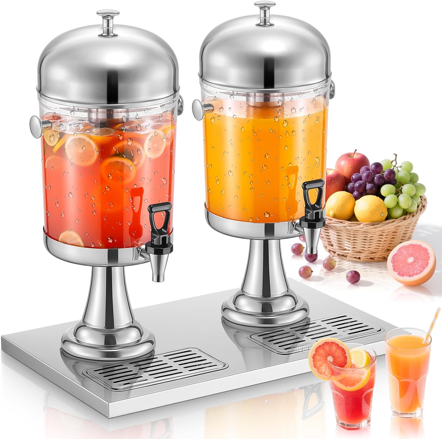 Beverage Dispenser, 4.5 Gallon Drink Dispensers for Parties, Stainless Steel Drink Dispenser with Ice Core, Drip Tray, Beverage Dispenser with Stand for Restaurants, Homes, Bar and Hotels