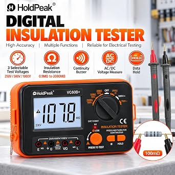 2000MΩ Insulation Resistance Tester, 250V/500V/1000V Megohmmeter