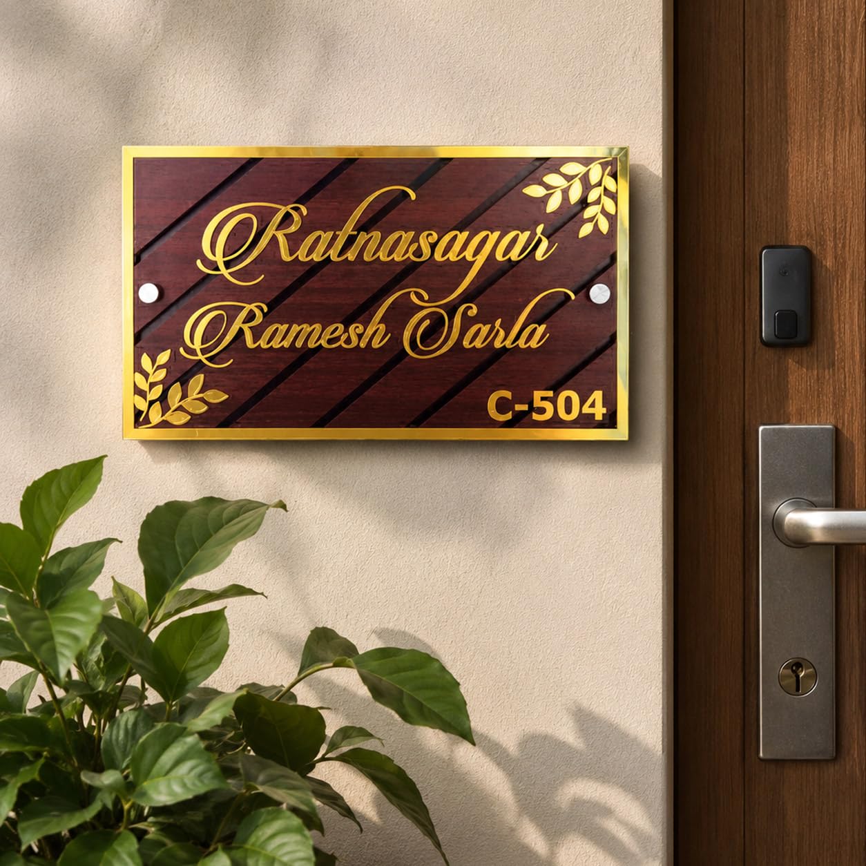 Name Plates for Home Entrance Personalized MDF Wood Golden Acrylic Door Name Plate | Name plate | Wood Personalized NamePlate with 3D Letters | Door nameplates | Custom NamePlate For Home, Office and Outdoor Entrance : NP-015 (Big (12"x20" inch))-image-5