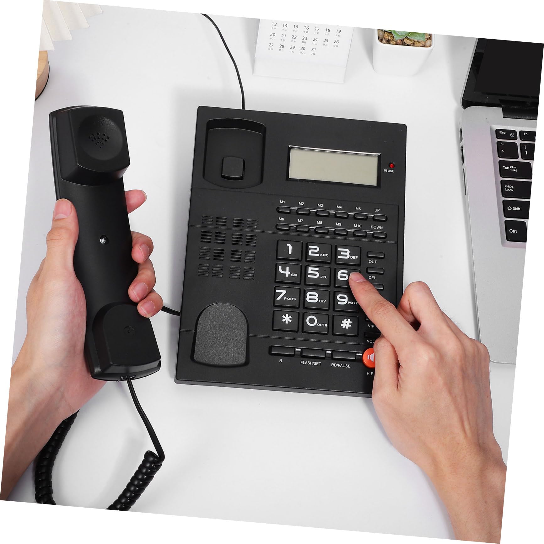 Lurrose Telefono da Scrivania Cablato L-13 in ABS Nero Display