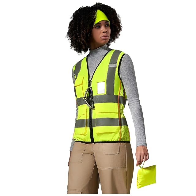 A-SAFETY High Vis Safety Vest for Women - Reflective Strips Multi-Pockets Zipper Closure