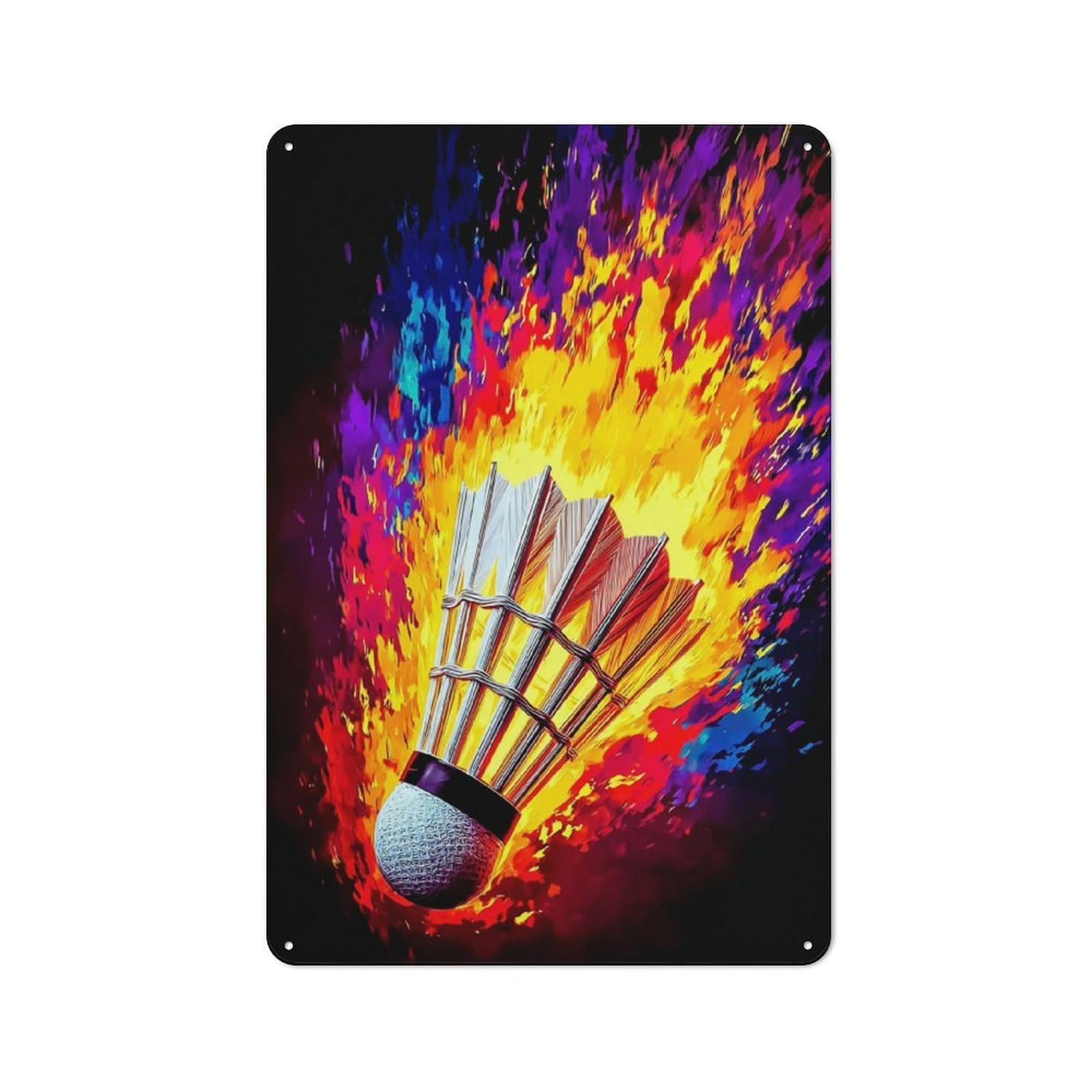 Junmoney Flaming Shuttlecock Artwork Metal Wall Sign 30X20cm Featuring For Garage Or Workshop, For Vintage Wall Decor Fans, For Metal Sign Collectors
