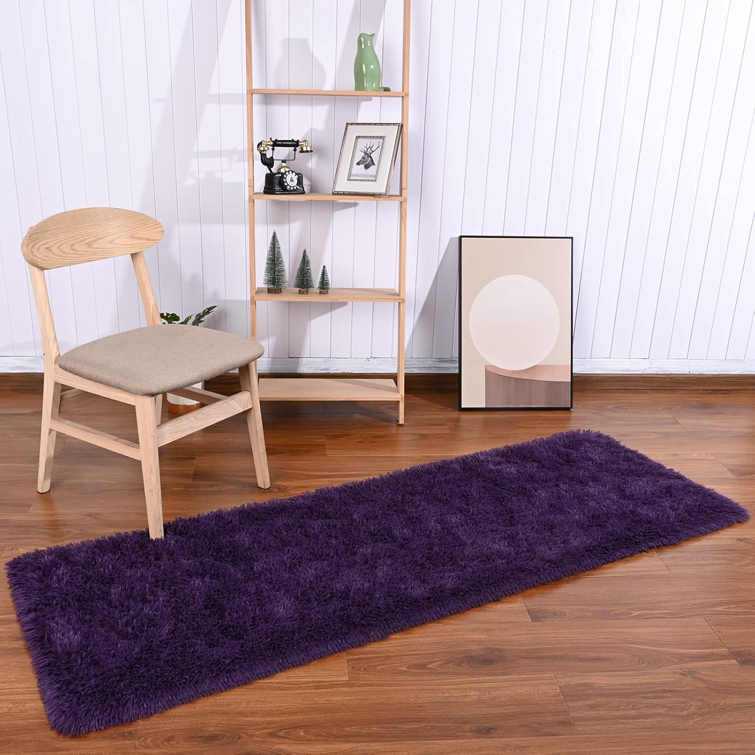 Runner Rug for Bedroom, 2x6 Soft Shag Fluffy Area Rugs for Girls Boy's Room, Plush Shaggy Carpet with Non-Slip Bottom for Living Room Dorm, Dark Purple