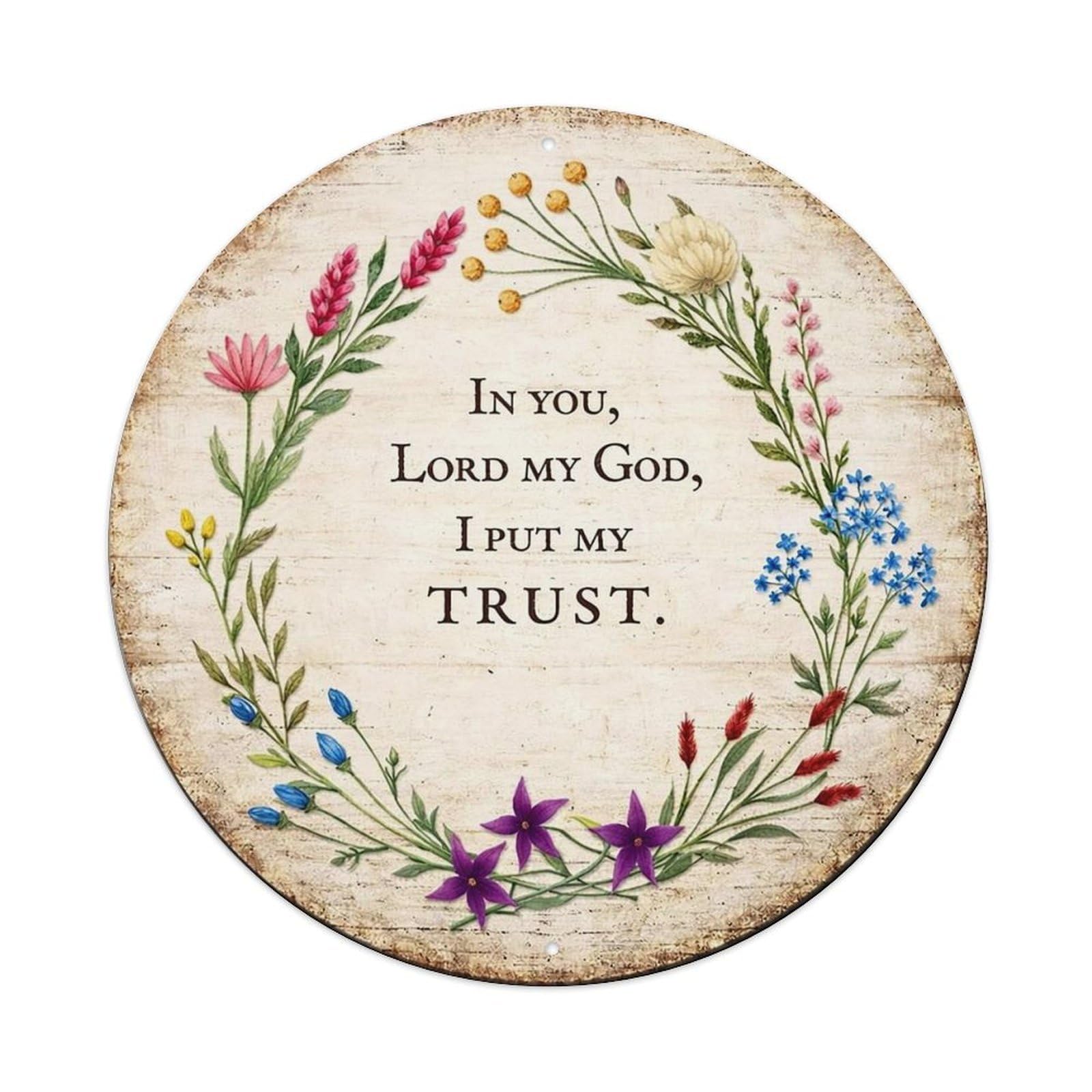 Floral Wreath With Scripture Vintage Round Tin Sign Retro Metal Wall Decor Metal Poster, Home Bar Garage Cafe Wall Art Decoration 8x8Inches