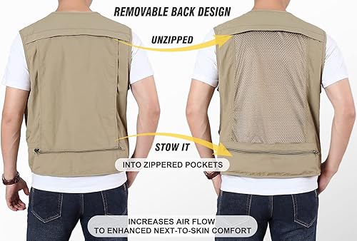 Miniatura 6 de LOUECHY Chaleco de pesca para hombre, chaleco ligero de viaje Safari con múltiples bolsillos