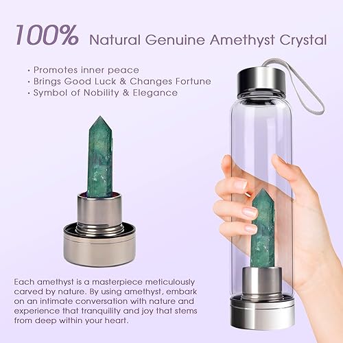 Vista 65 de ChezMax Botella de agua de cristal con centro de cristal natural A - Cristal rosa