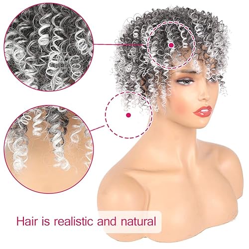 Miniatura 10 de Extensiones de cabello rizado afro para mujer, color marrón degradado, extensiones de cabello sintético con clip, extensiones de cabello corto y
