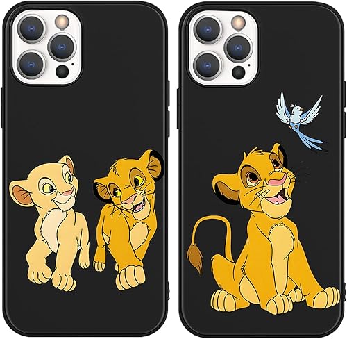 nurkorki [2 Pack Noir Coque pour iPhone 15 Pro Max 6,7,Étui avec Mignon Lion Ani