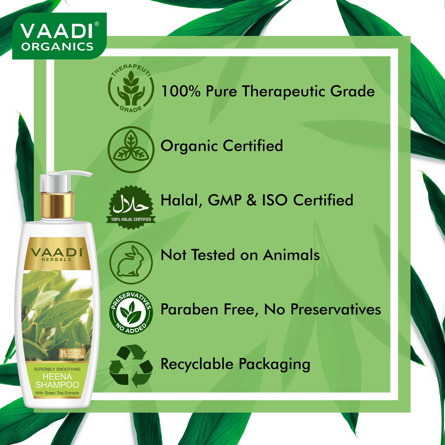 Vaadi Herbals Superbly Smoothing Heena Shampoo, 350ml (Pack of 3)