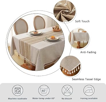 Laolitou Rustic Tablecloth Cotton Linen Waterproof Tablecloths Burlap Table Cloths for Kitchen Dining,Party,Holiday,Thanksgiving,Buffet Coffee Lines Square,55''x55'',4Seats