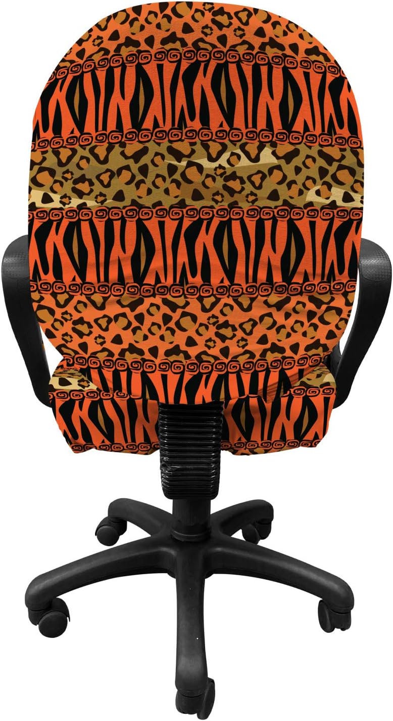 Ambesonne African Office Chair Slipcover, Leopard and Cheetah Skin Savannah Pattern Safari Fauna Timeless Artwork, Protective Stretch Decorative Fabric Cover, Standard Size, Orange Amber