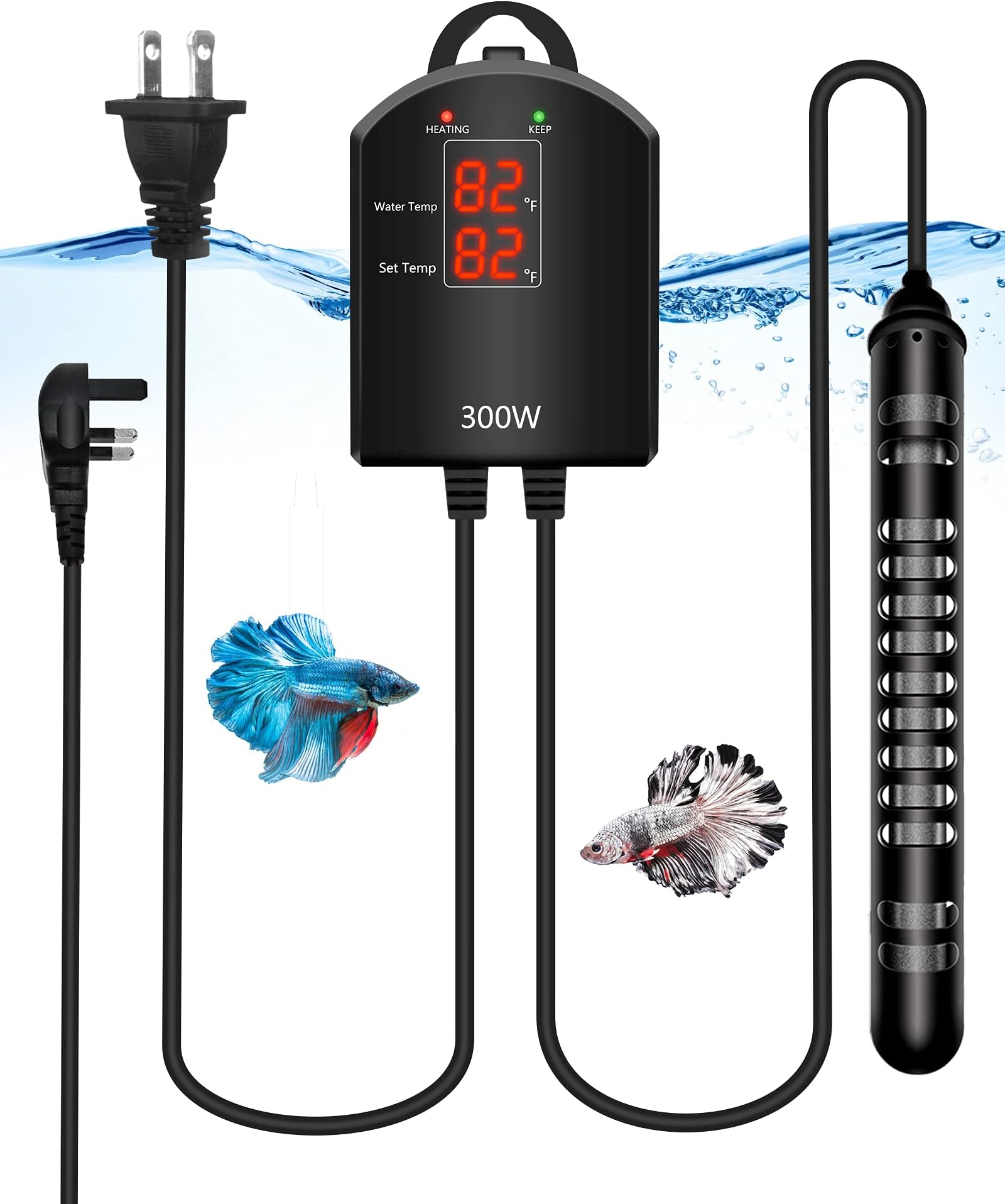 JanTeel 300W LED Digital Display Aquarium Water Heater, Titanium Alloy Submersible Fish Tank Heater with Adjustable Temperature for Up to 250L Fish tanks (300W-Titanium Alloy)