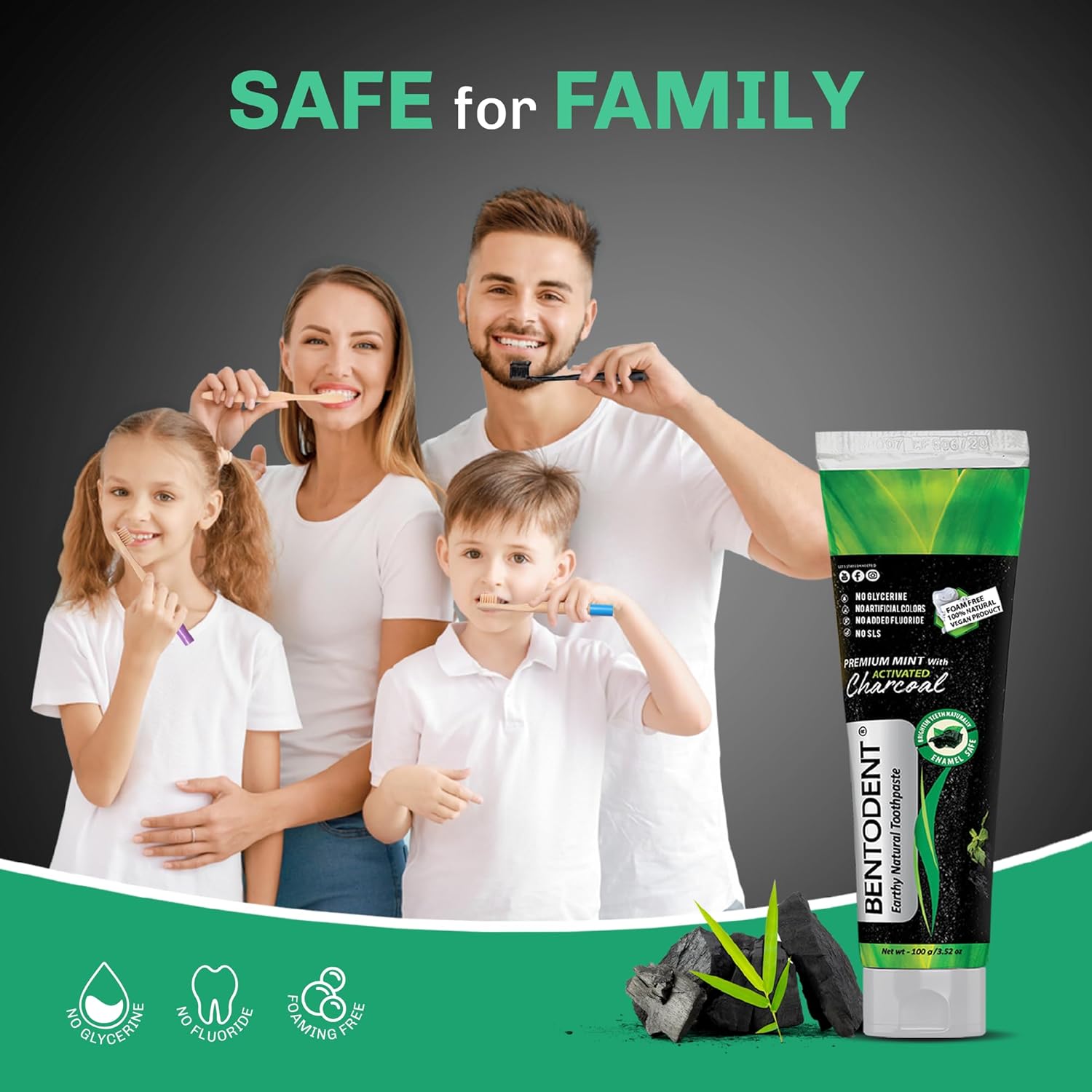 Bentodent toothpaste active charcoal toothpaste -tooth whitening, cavity protection - natural toothpaste, no fluoride and no SLS (100 grams) toothache, bleeding gums, sensitivity, cavity, plaque and bad breath Bentodent toothpaste active charcoal toothpaste -tooth whitening, cavity protection - natural toothpaste, no fluoride and no SLS (100 grams) toothache, bleeding gums, sensitivity, cavity, plaque and bad breath