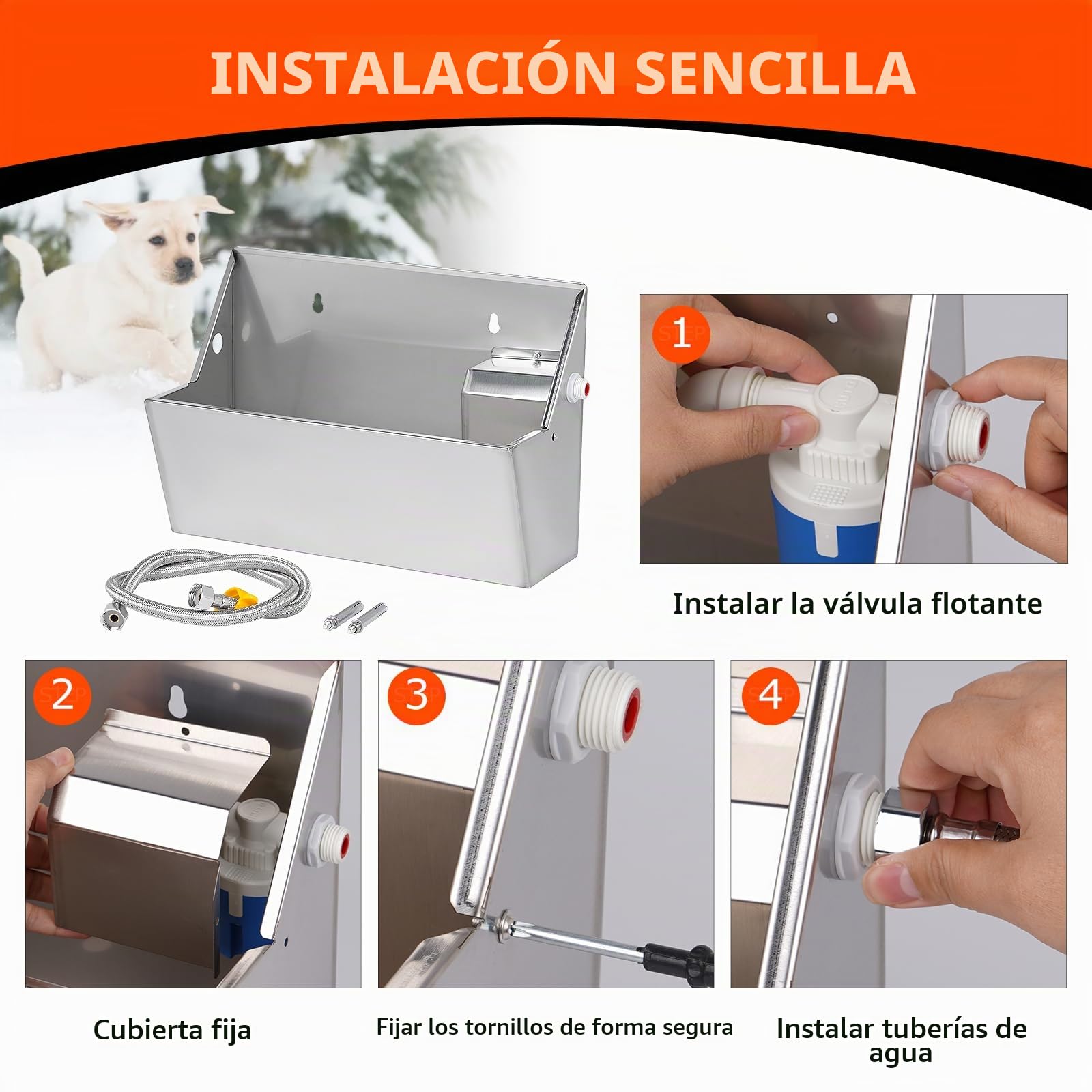 Dispensador automático de agua para perros de 7 l, bebedero de agua para exteriores, acero inoxidable 304, llenado automático para mascotas
