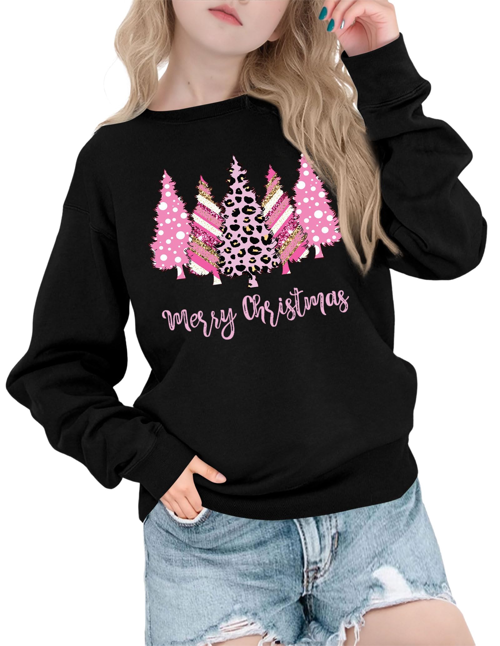 tiorhooe Weihnachtspullover Kinder Weihnachtsbaum Sweatshirt Xmas Pullover Langarmshirt 3-9 Jahre