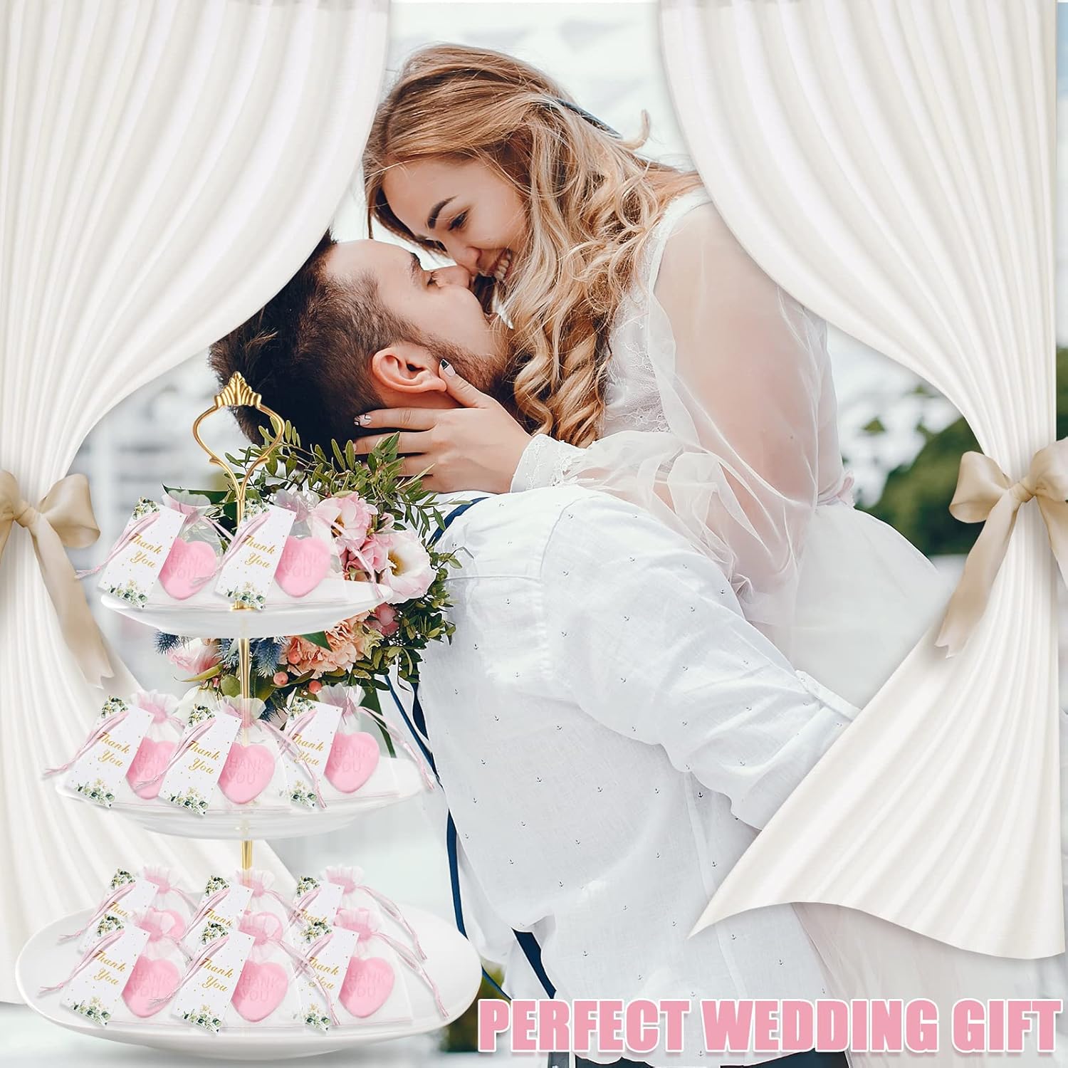 Demissle 60 Sets Scented Heart Soap Favors for Guests Baby Shower Favors Soaps Thank You Gifts with Thank You Tags Drawstring Organza Bag Guests Wedding Party Bridal Shower Gift(Pink)