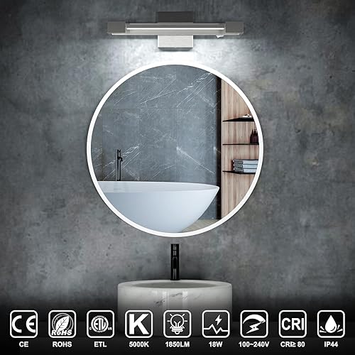 Miniatura 4 de Luces de baño sobre espejo de níquel cepillado de 16.5 pulgadas, 18 W, barra de luz moderna ajustable con interruptor, blanco natural de 5000 K para