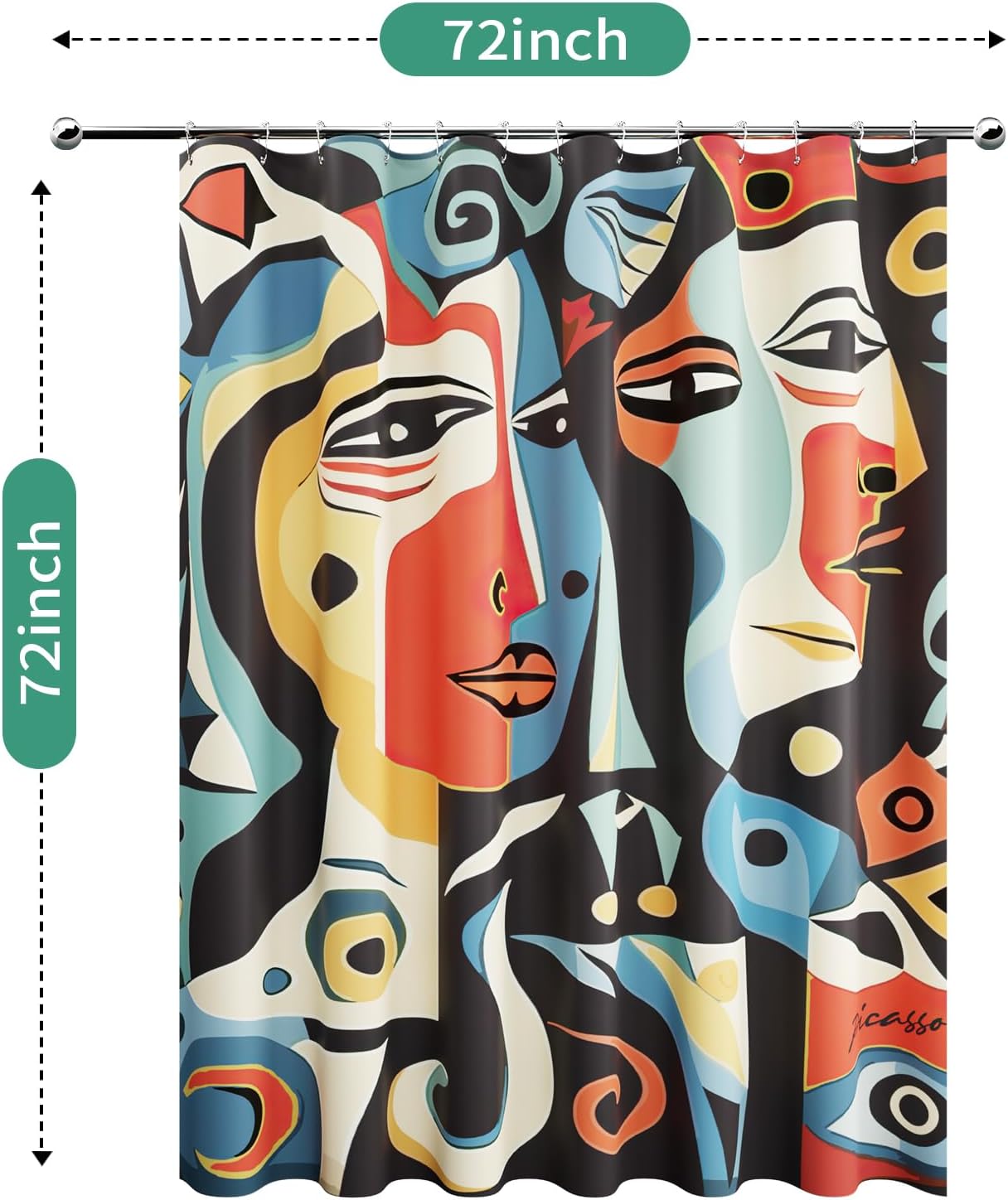 LaCyan Shower Curtain with 12 Hooks Waterproof Curtain for Bathroom Modern Art Floral Polyester Fabric Abstract Shower Curtains 72x72 Picasso-D