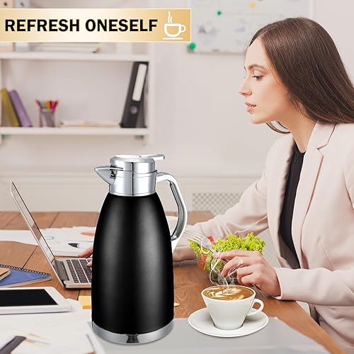 Miniatura 6 de Tioncy 2 jarras térmicas de café de 78 onzas, dispensador de agua caliente, jarra de acero inoxidable para café líquido caliente, té, leche con 2