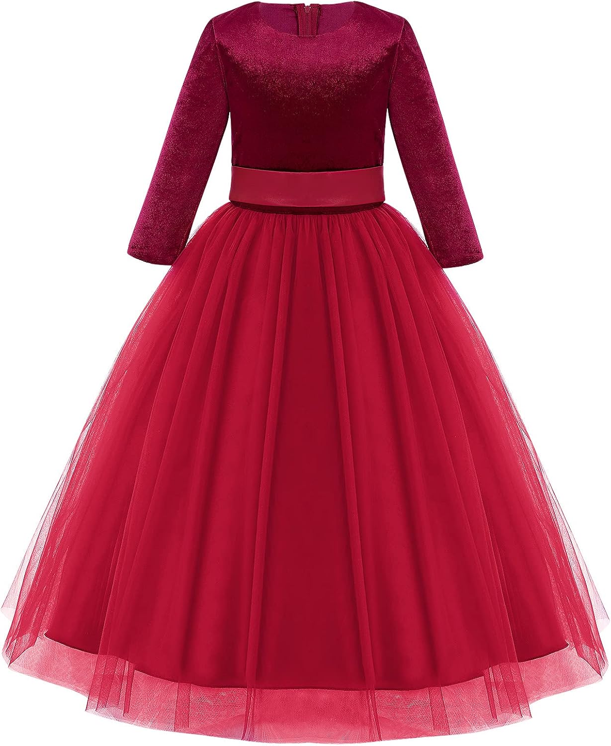 Flower Girl Tulle V-Neck Velvet Shiny Sequins Bridesmaid Dress for Kids Wedding Dance Party Pageant Communion Princess Gowns