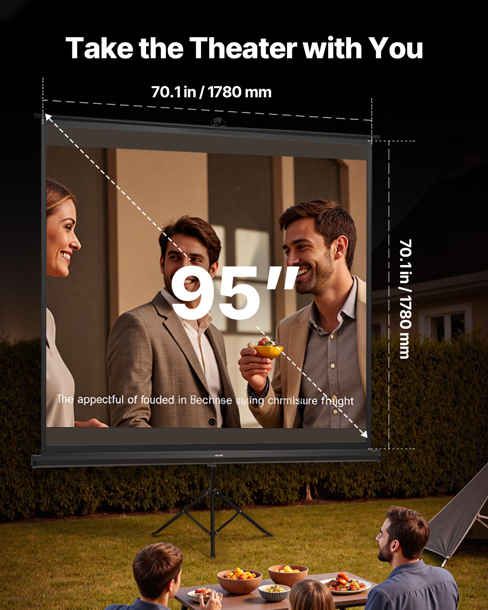 VEVOR Projektionsleinwand Stativleinwand (70 x 70 Zoll) mit 160° Weitwinkel, Beamerleinwand für Projektor innen & außen 1:1 4K HD, tragbare Filmleinwand mit Tragetasche für Heimkino Präsentation